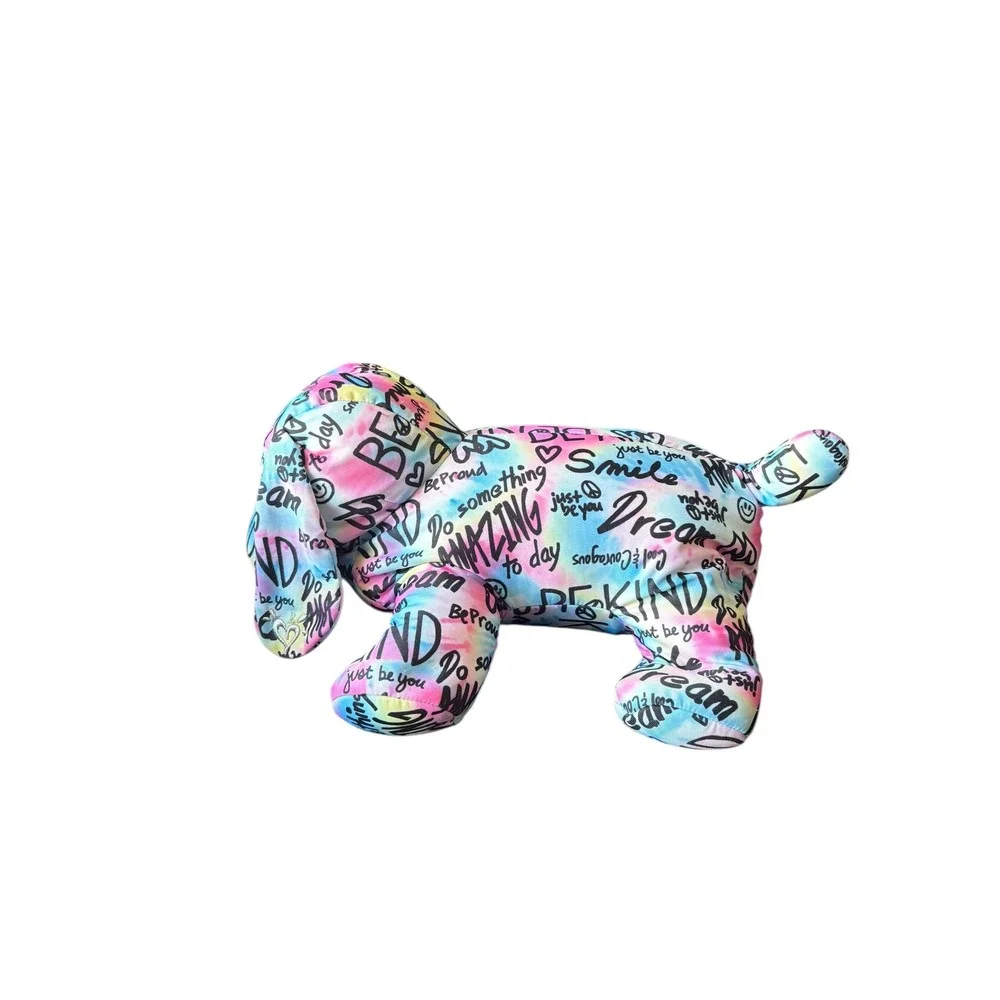 Justice Be Kind Tie Dye Plush Dog‎ Stuffed Animal Positive Quote Pillow